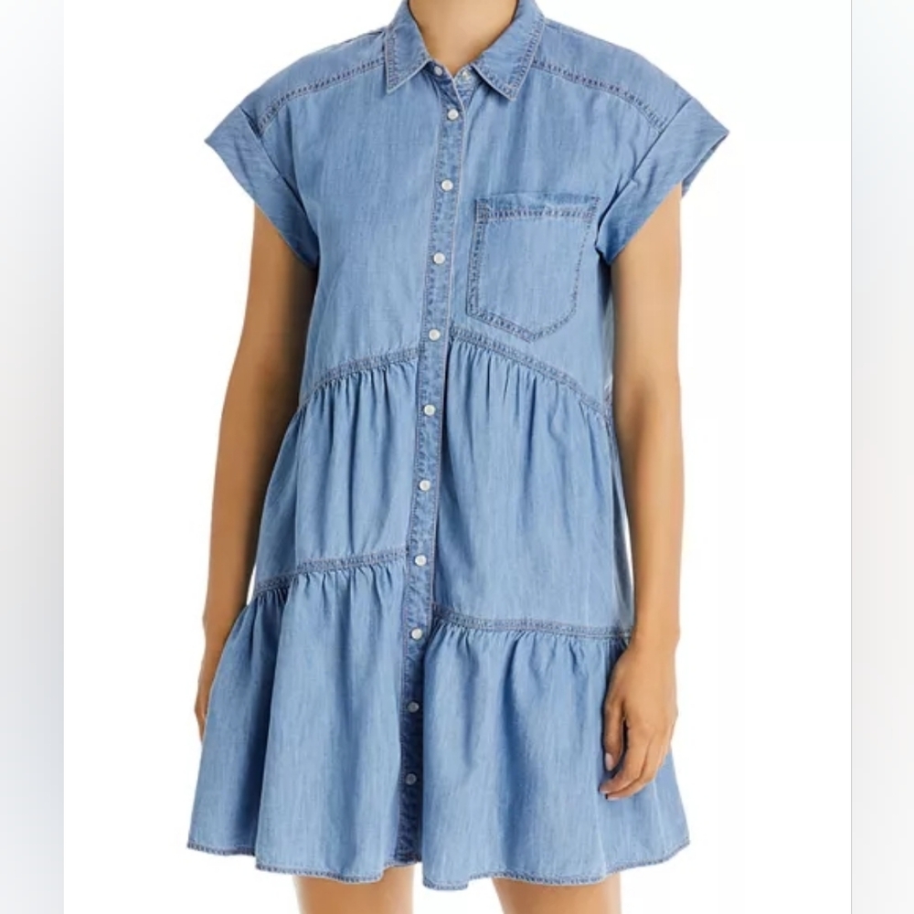 Veronica Beard Harrow Tiered Denim Shirt Dress Size 6 Blue Button Down Casual